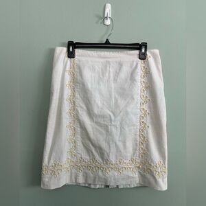 Boden White Knee Length A Line Skirt Gold Embroidery Filigree Cottagecore Sz 10